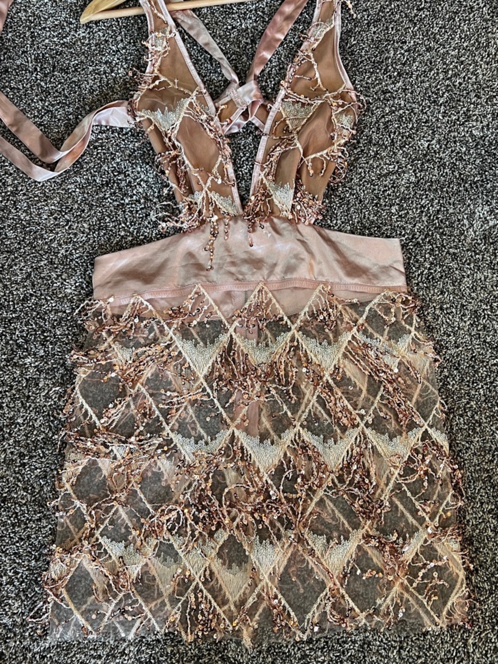 Embellished Rose Gold Sequin Mesh Dress